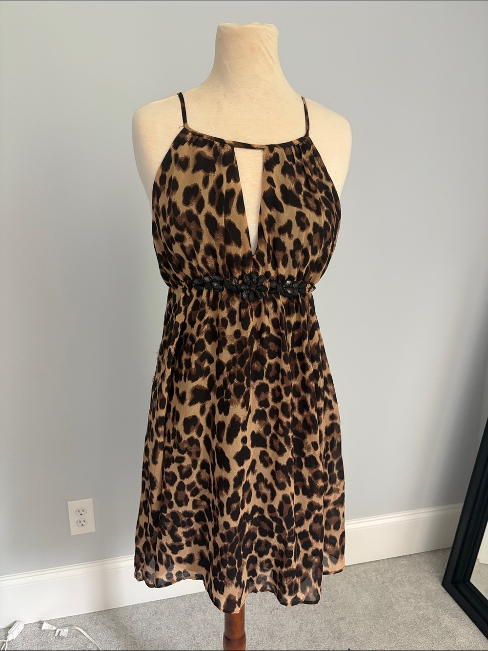 Love Culture Leopard Print Halter Mini Dress in Brown